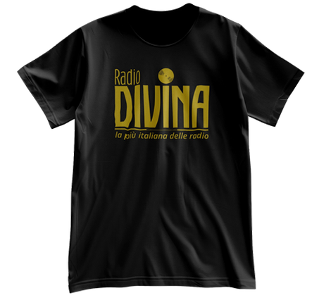 T-ShirtNera Radio Divina la più italiana stampa oro