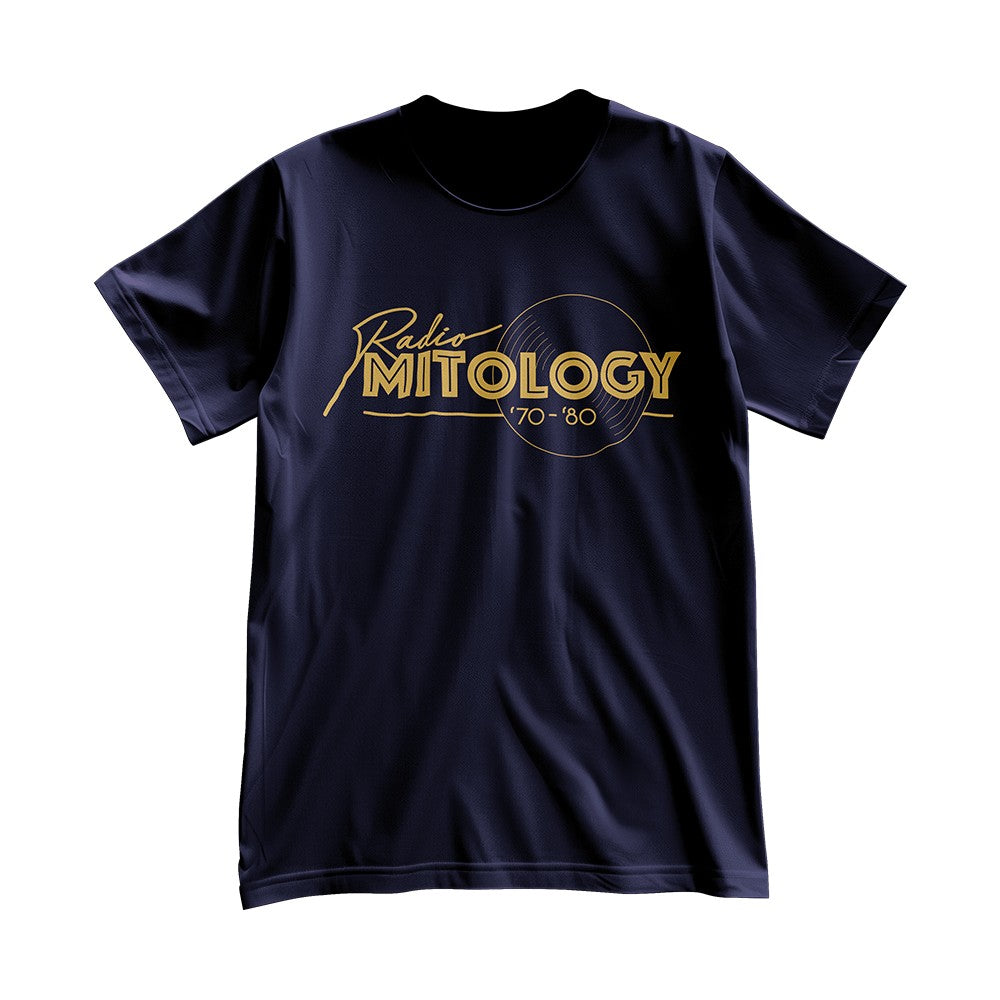 T-shirt Radio Mitology organic blu stampa oro