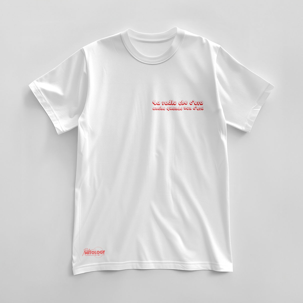 T-shirt Radio Mitology bianca "La radio che c'era anche quando non c'era"