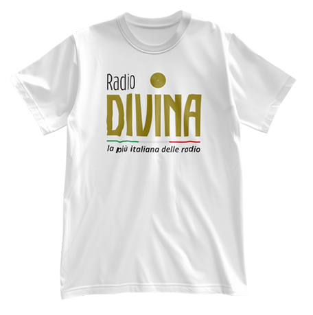 T-Shirt Bianca Radio Divina la più italiana stampa colorata