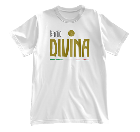 T-Shirt Bianca Radio Divina stampa colorata