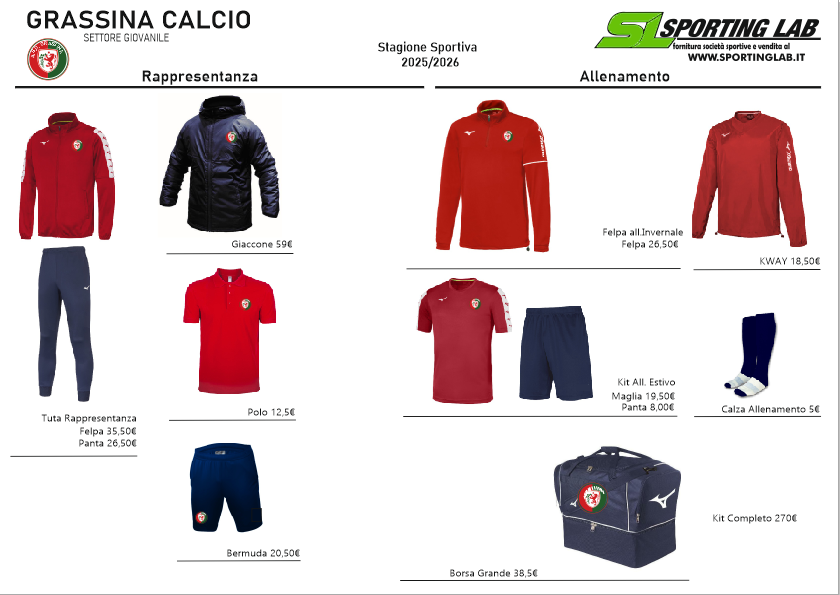 Kit completo Grassina calcio con Borsa