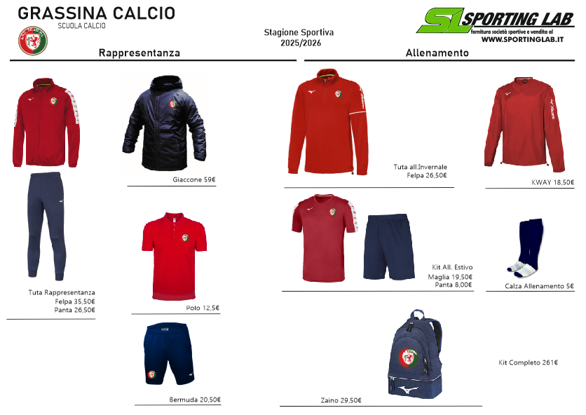 Kit completo Grassina calcio con Zaino