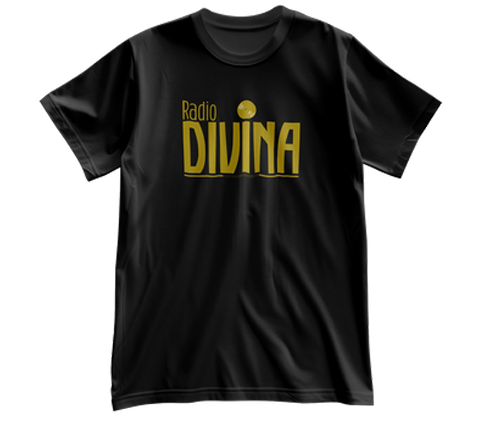 T-Shirt Nera Radio Divina stampa oro