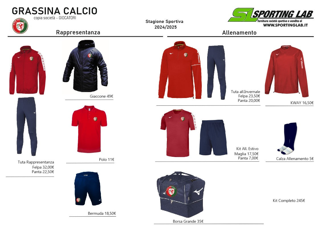 Kit completo Grassina calcio con Borsa