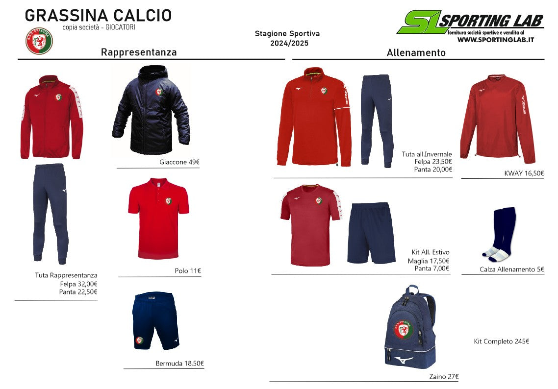 Kit completo Grassina calcio con Zaino
